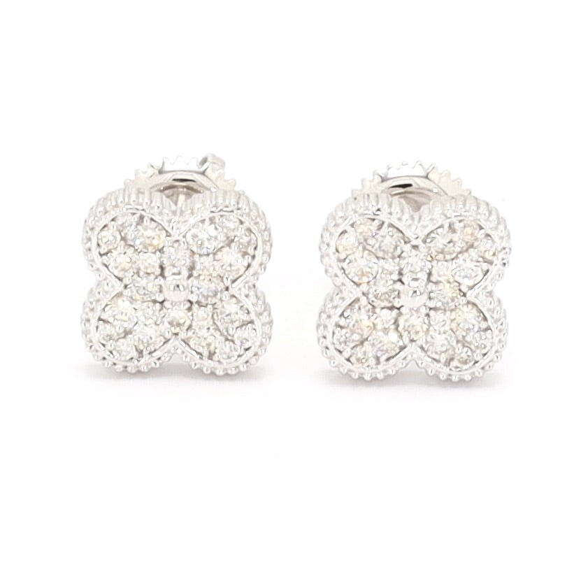 Clover Pave Diamond Earrings Solid 14K Gold 14K White Gold 9MM | .37cttw HipHopBling