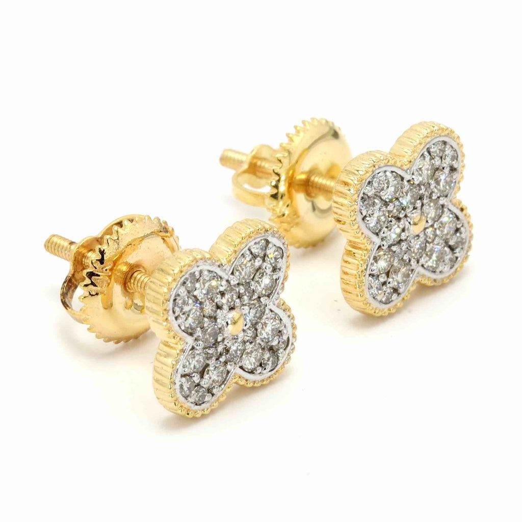 Clover Pave Diamond Earrings Solid 14K Gold 14K Yellow Gold 9MM | .37cttw HipHopBling