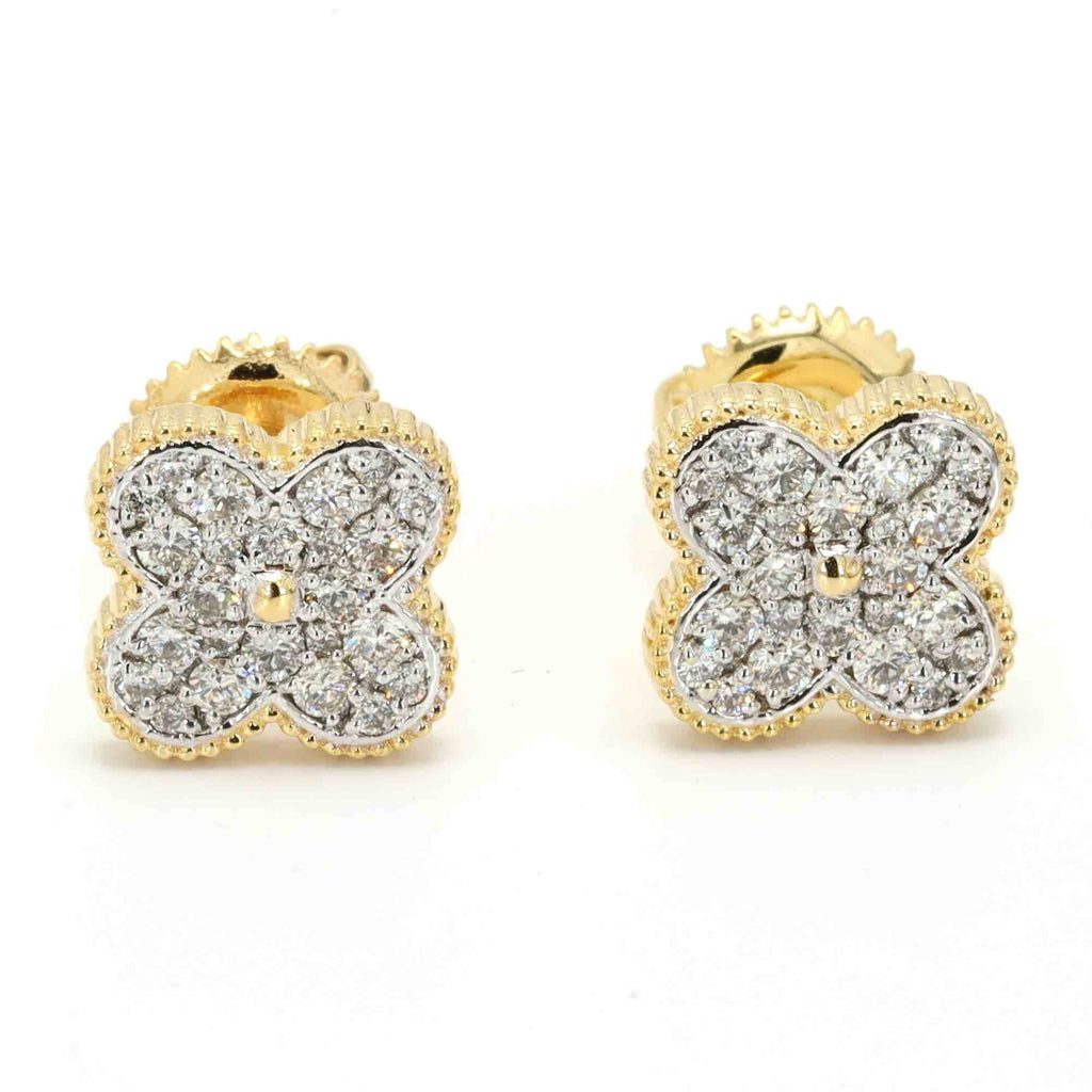 Clover Pave Diamond Earrings Solid 14K Gold HipHopBling