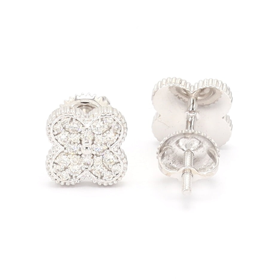 Clover Pave Diamond Earrings Solid 14K Gold HipHopBling