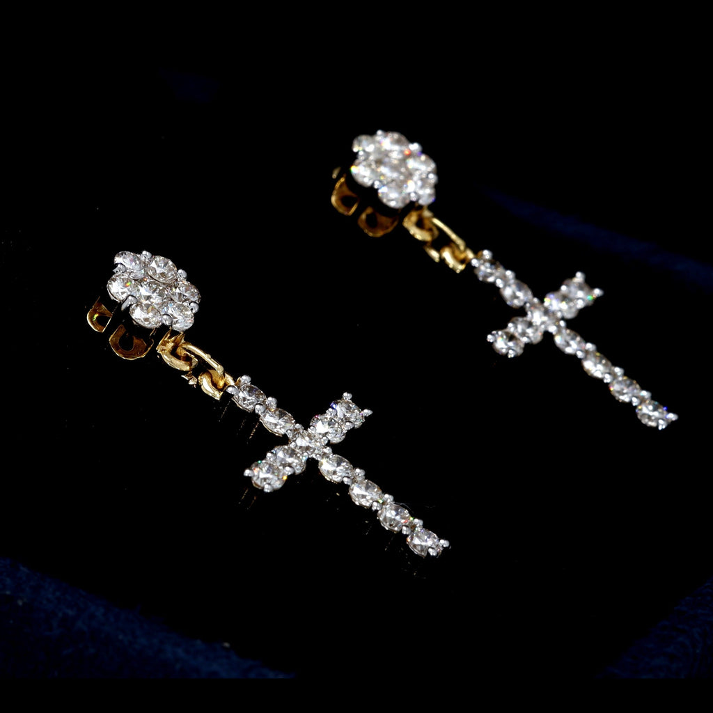 Cluster Dangling Cross Diamond Earrings Solid 14K Gold 14K Yellow Gold 21MM X 9MM | .75 cttw HipHopBling