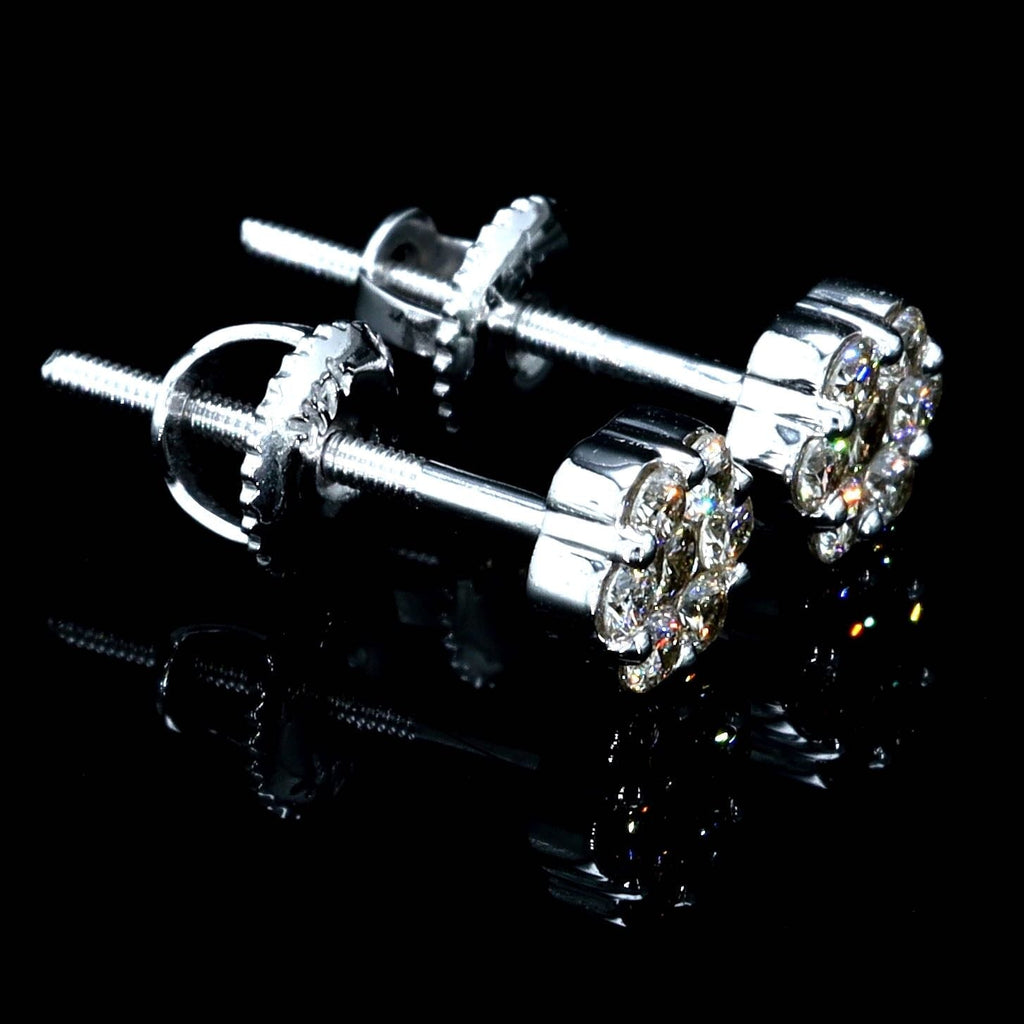 Cluster Flower Diamond Earrings Solid 14K Gold 14K White Gold 6MM | .50cttw HipHopBling