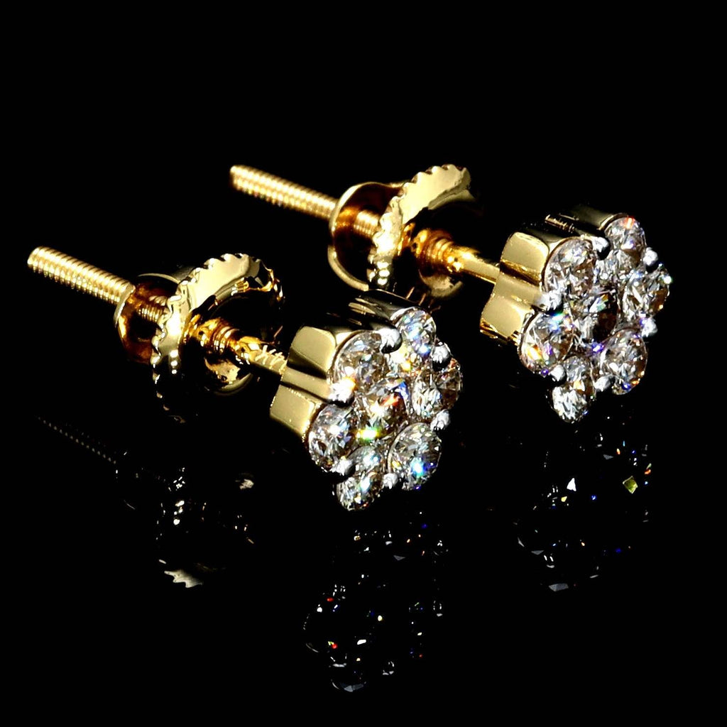 Cluster Flower Diamond Earrings Solid 14K Gold 14K Yellow Gold 4MM | .26 cttw HipHopBling