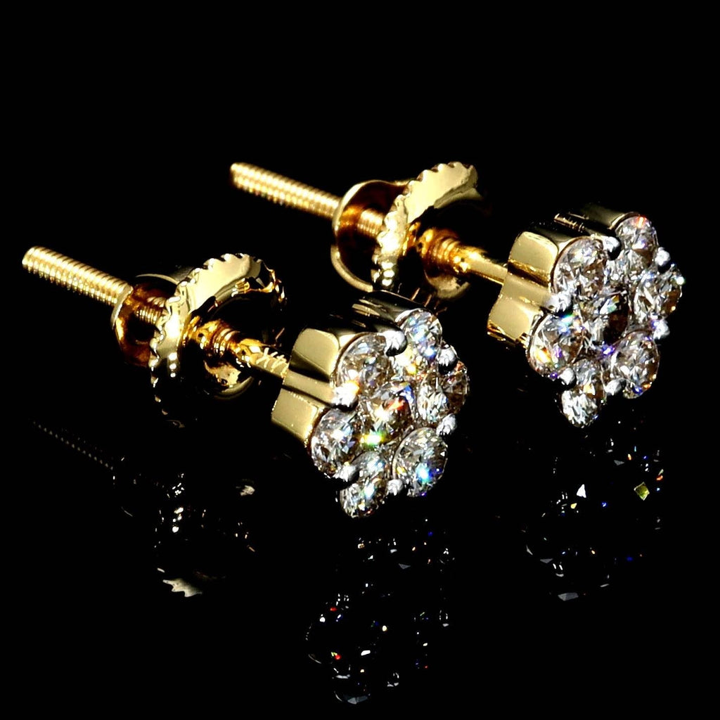 Cluster Flower Diamond Earrings Solid 14K Gold 14K Yellow Gold 5MM | .34cttw HipHopBling