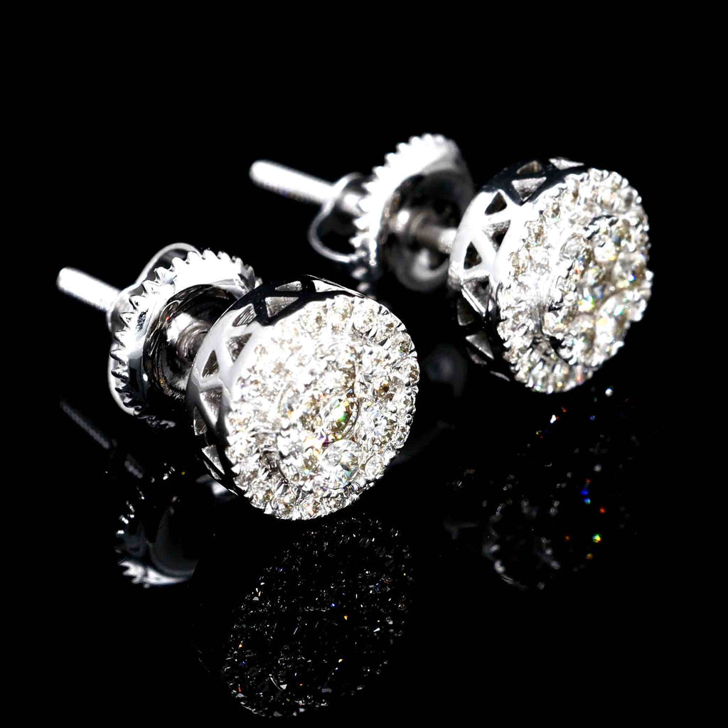 Cluster Halo Diamond Earrings Solid 14K Gold 14K White Gold 7MM | .48cttw HipHopBling