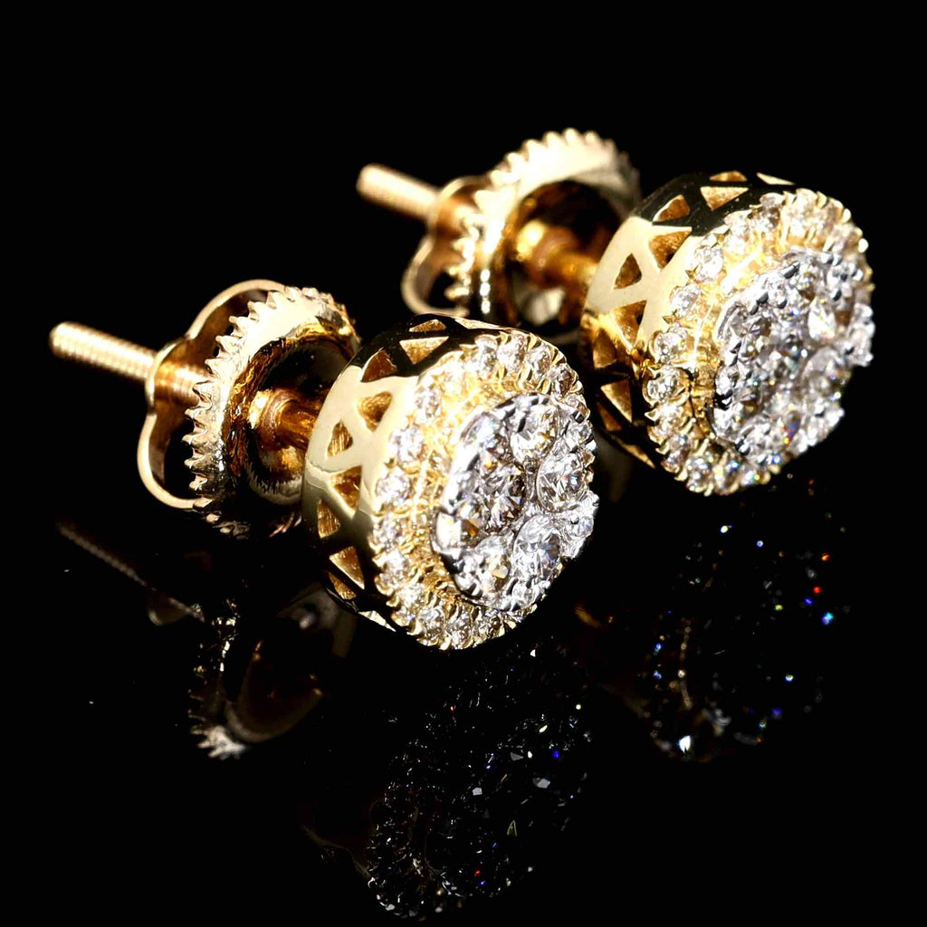 Cluster Halo Diamond Earrings Solid 14K Gold 14K Yellow Gold 7MM | .48cttw HipHopBling