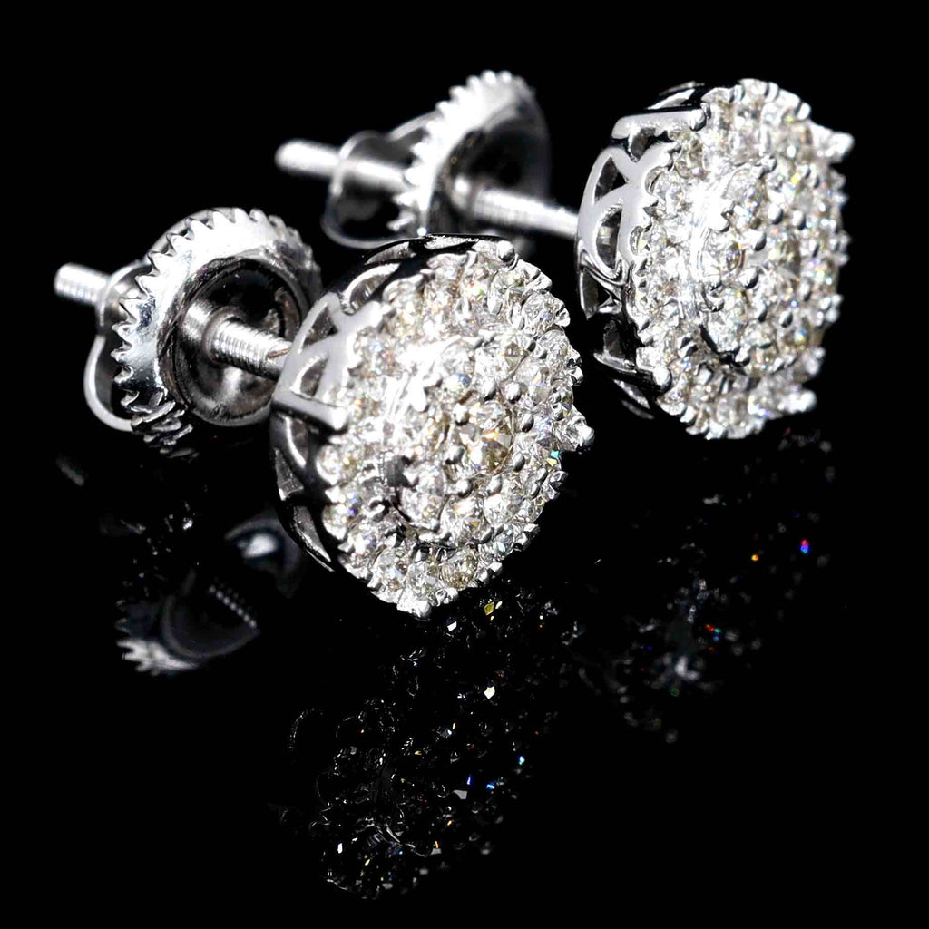 Cluster Halo Solitaire Diamond Earrings Solid 14K Gold 14K White Gold 8MM | .48cttw HipHopBling