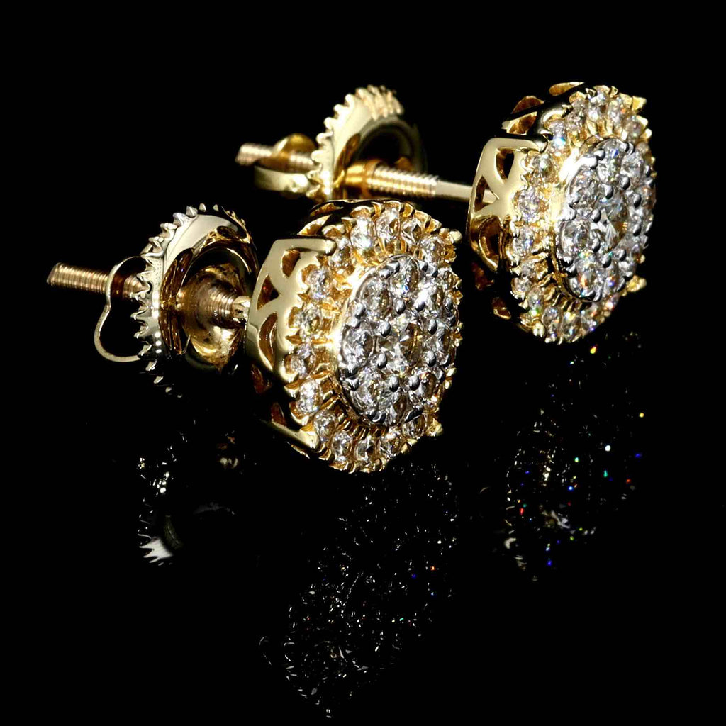 Cluster Halo Solitaire Diamond Earrings Solid 14K Gold 14K Yellow Gold 8MM | .48cttw HipHopBling