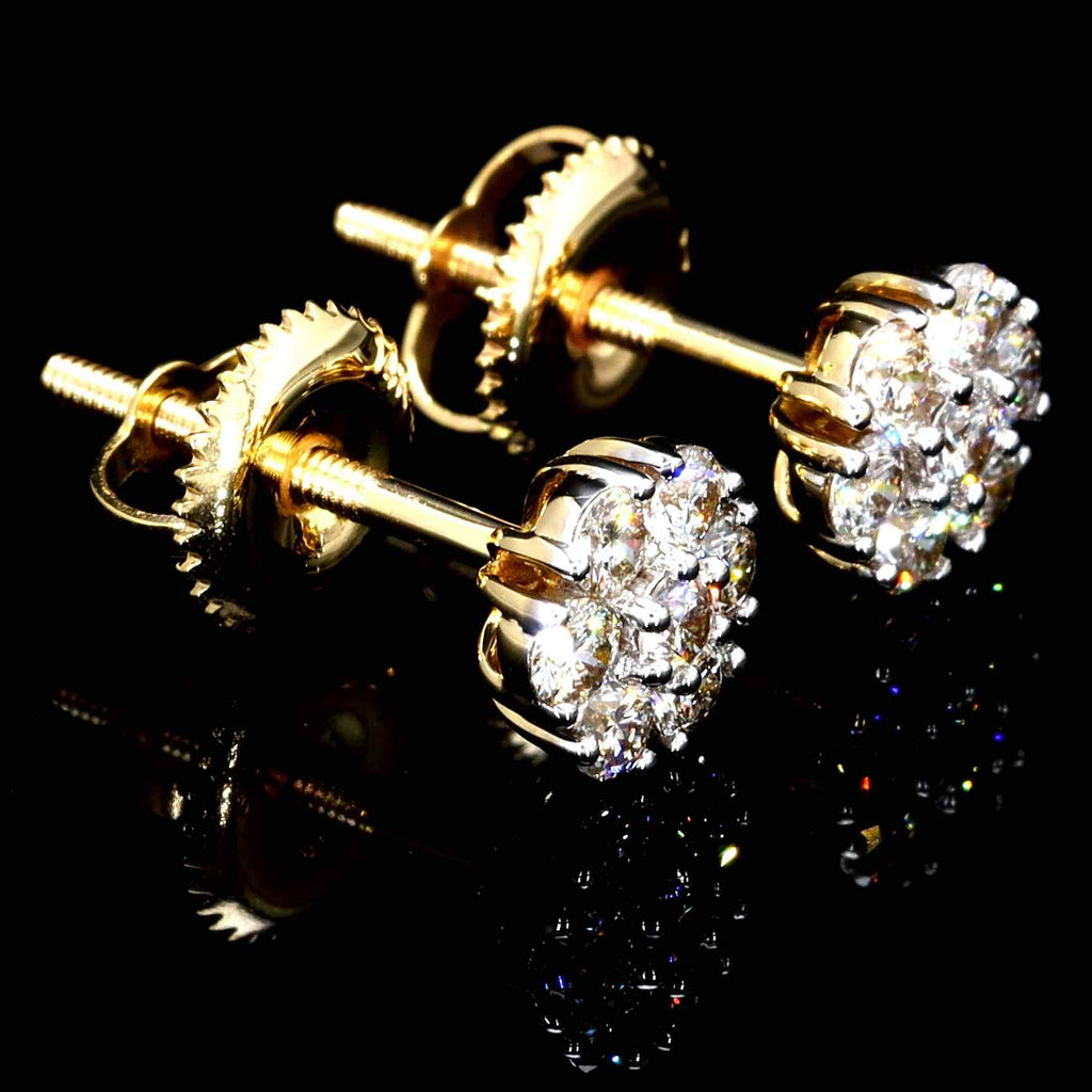 Cluster Round Diamond Earrings Solid 14K Gold 14K Yellow Gold 7MM | .48cttw HipHopBling