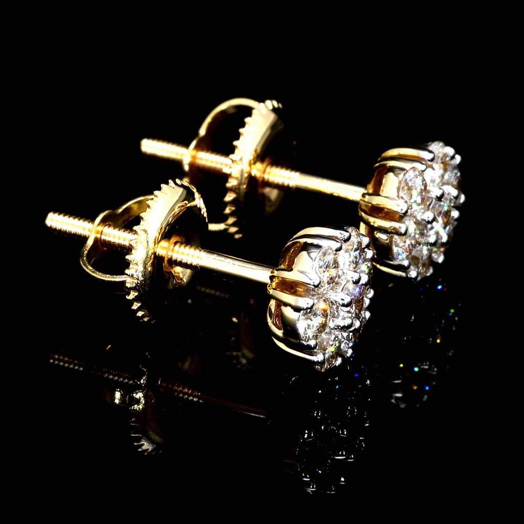 Cluster Round Diamond Earrings Solid 14K Gold HipHopBling