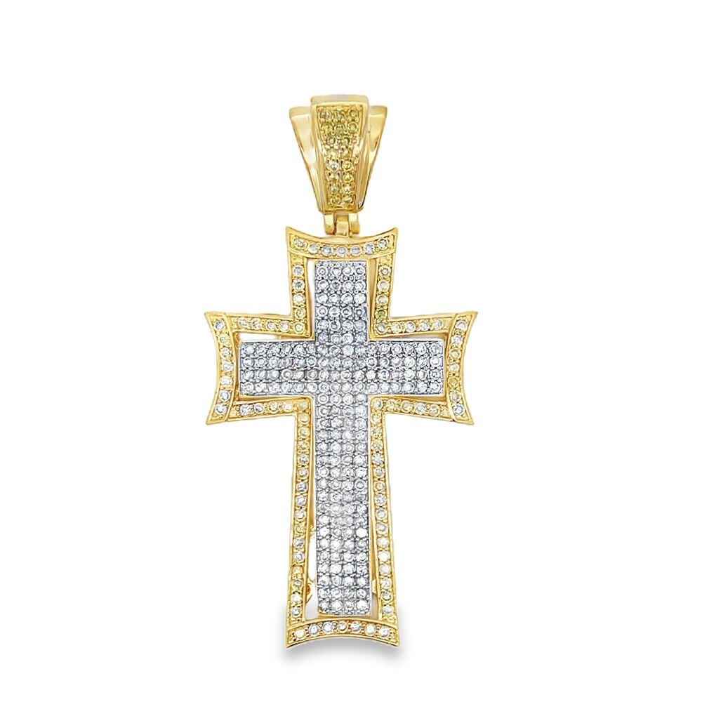 Concave Canary Edge Cross CZ Iced Out Pendant HipHopBling