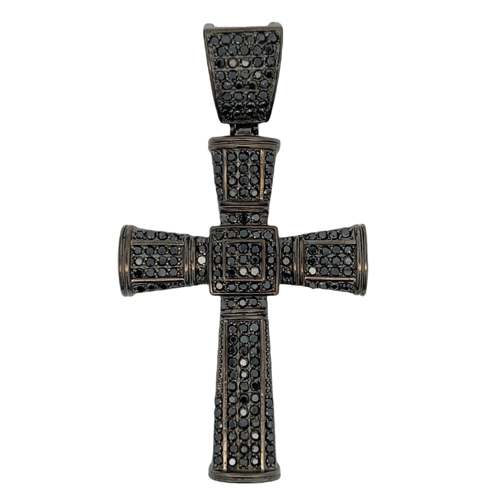 Cone Black Cross CZ Pendant .925 Sterling Silver HipHopBling