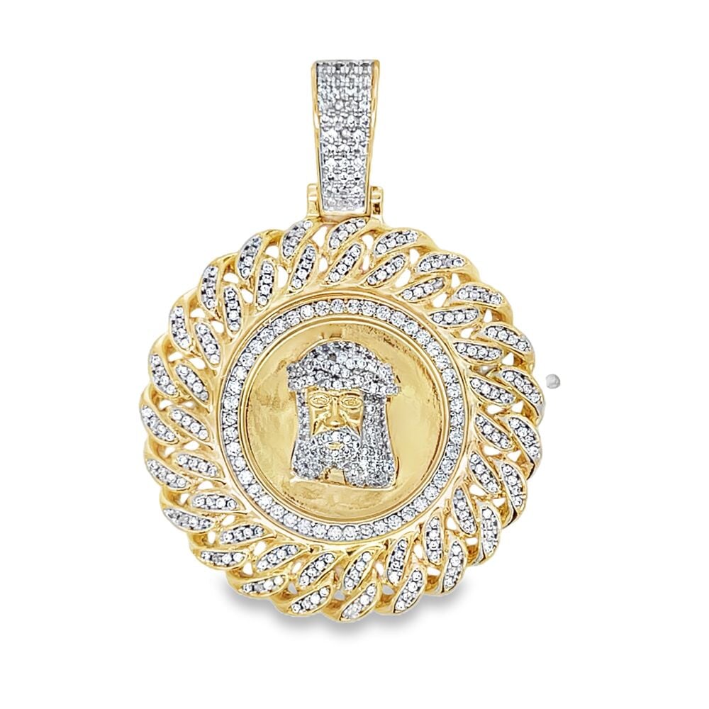 Cuban Gold Jesus Piece Medallion CZ Iced Out Pendant HipHopBling