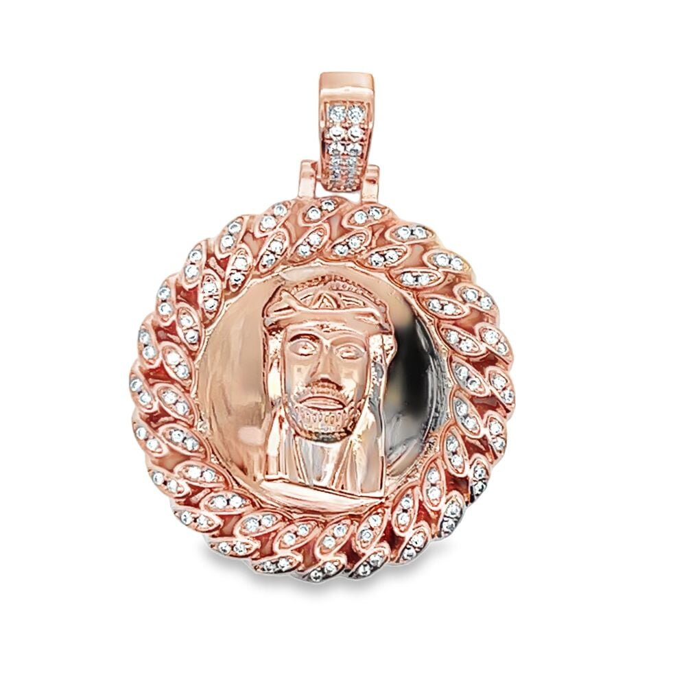 Cuban Jesus Medallion Rose Gold CZ Iced Out Pendant HipHopBling