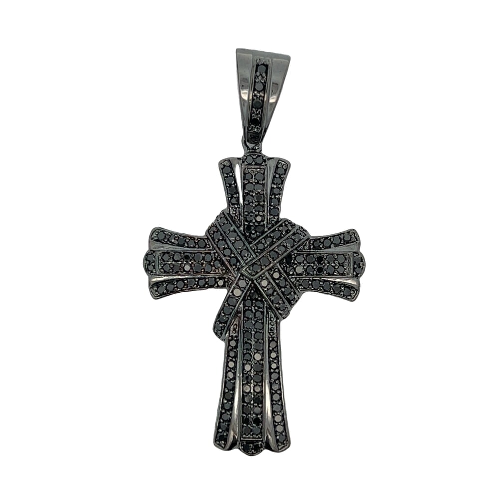 Custom Style Black Cross CZ Pendant .925 Sterling Silver HipHopBling