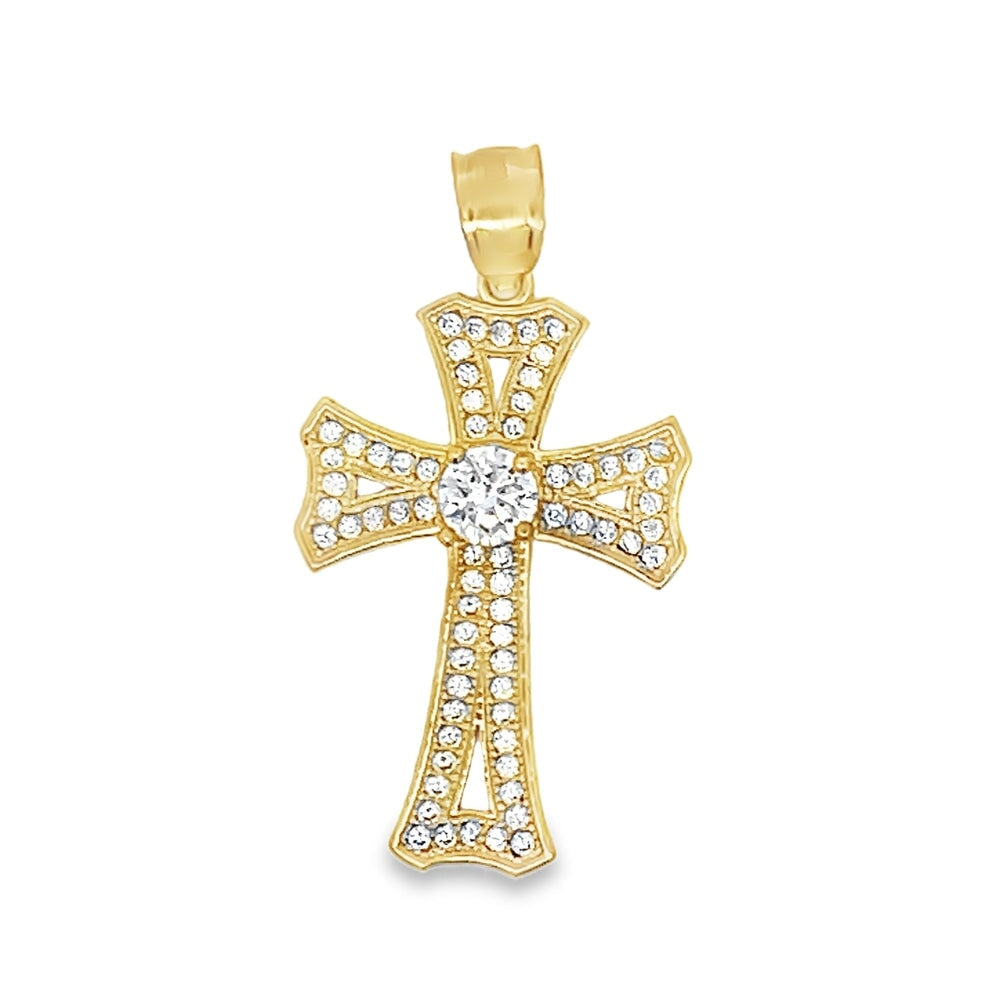 CZ Centerstone Cross 10K Yellow Gold Pendant HipHopBling