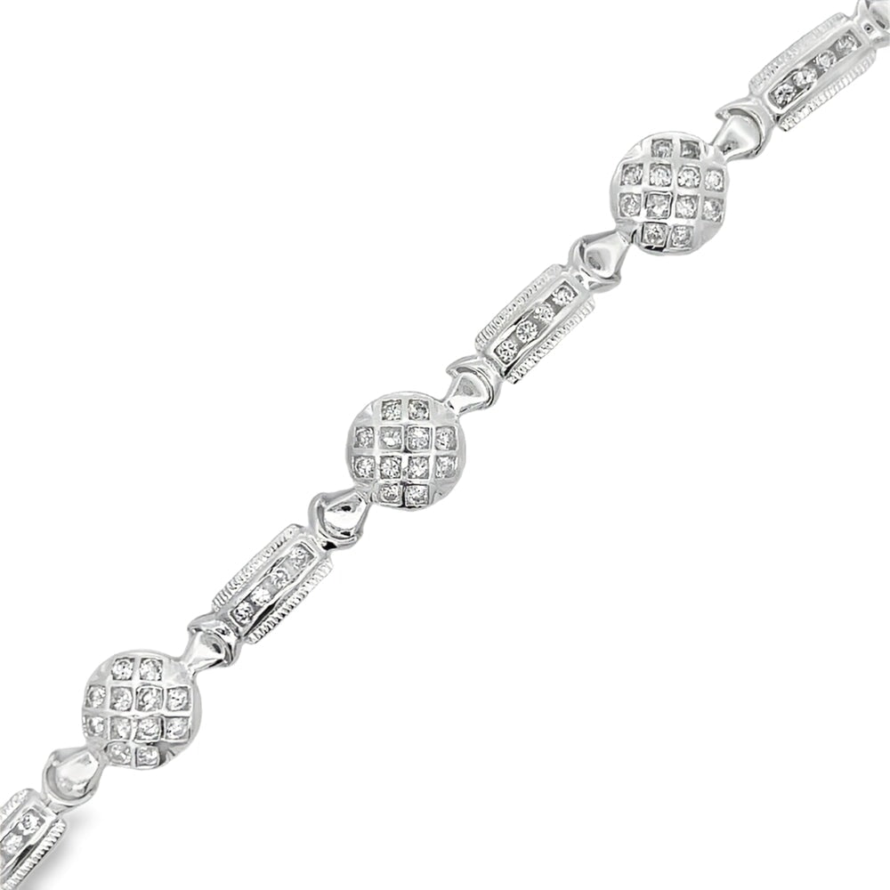 CZ Circle Bar Link Bracelet .925 Sterling Silver HipHopBling