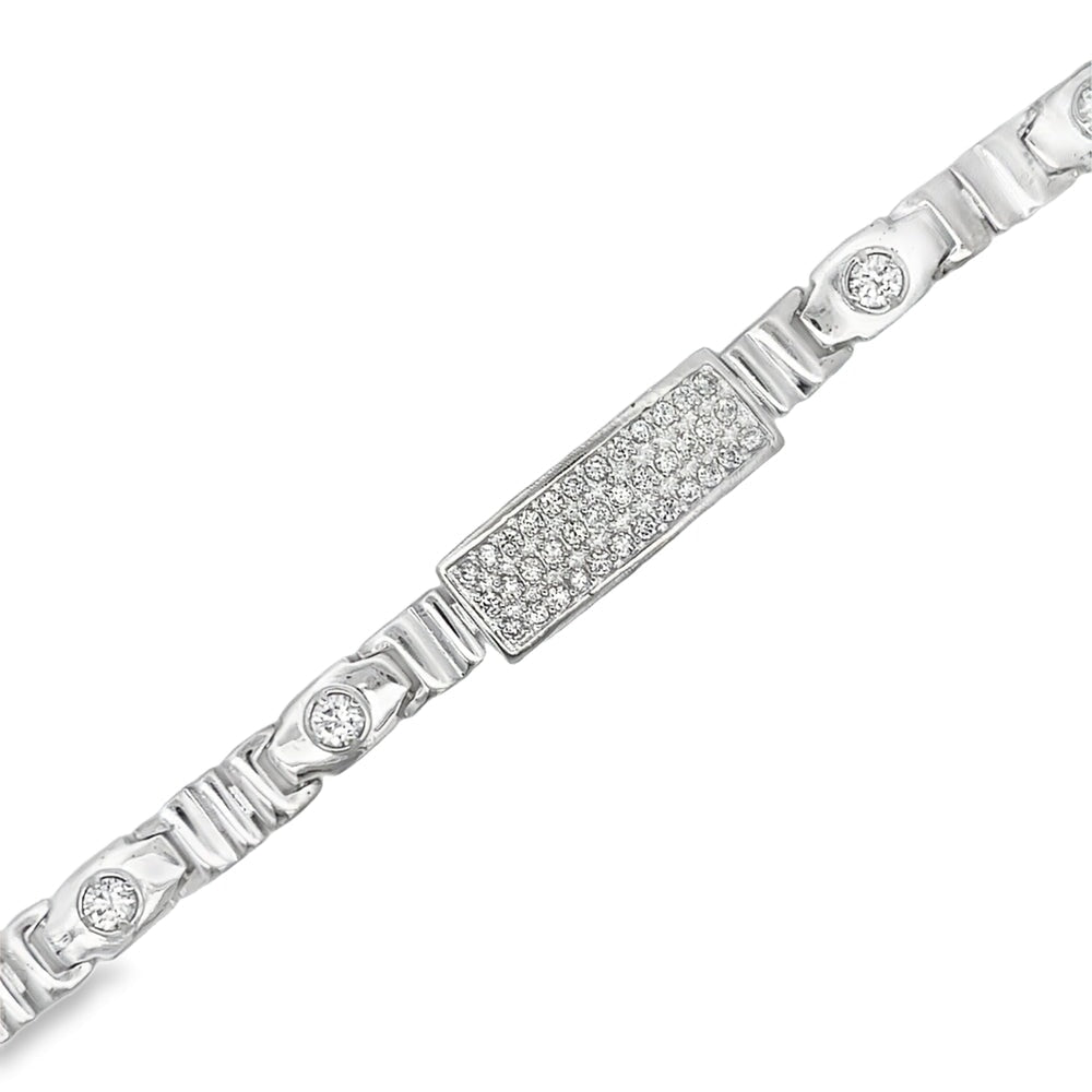 CZ Fancy ID Link Bracelet .925 Sterling Silver HipHopBling