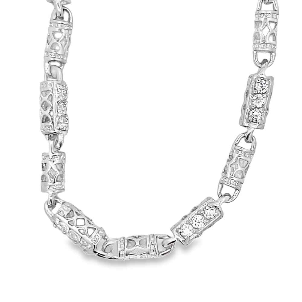 CZ Fancy Link Chain .925 Sterling Silver HipHopBling