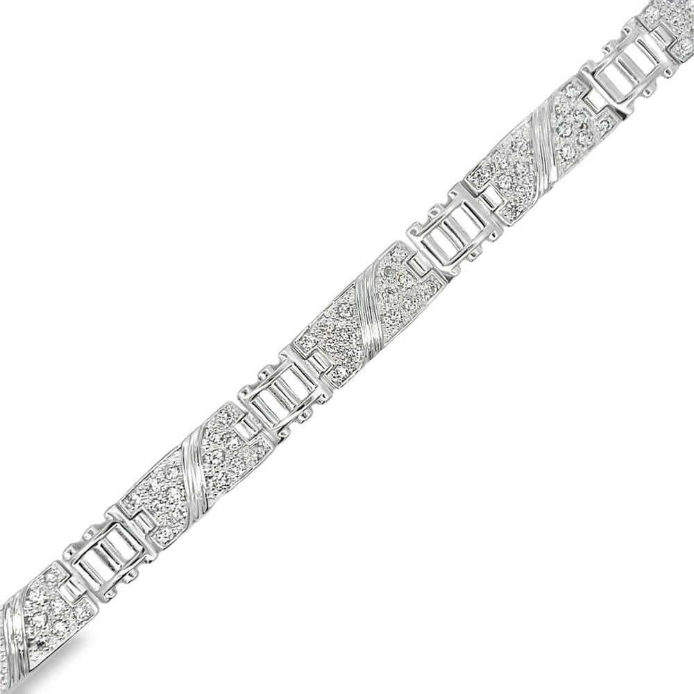 CZ Fancy Ribbon Link Bracelet .925 Sterling Silver HipHopBling