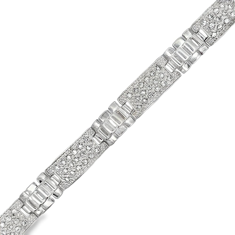 CZ Flat Link Bracelet .925 Sterling Silver HipHopBling