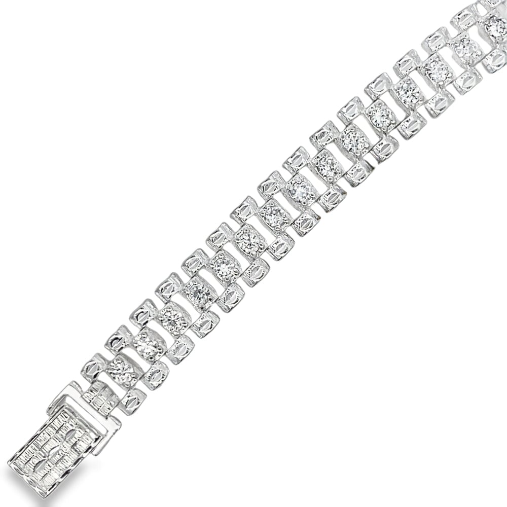 CZ Prezzi Link Bracelet .925 Sterling Silver HipHopBling