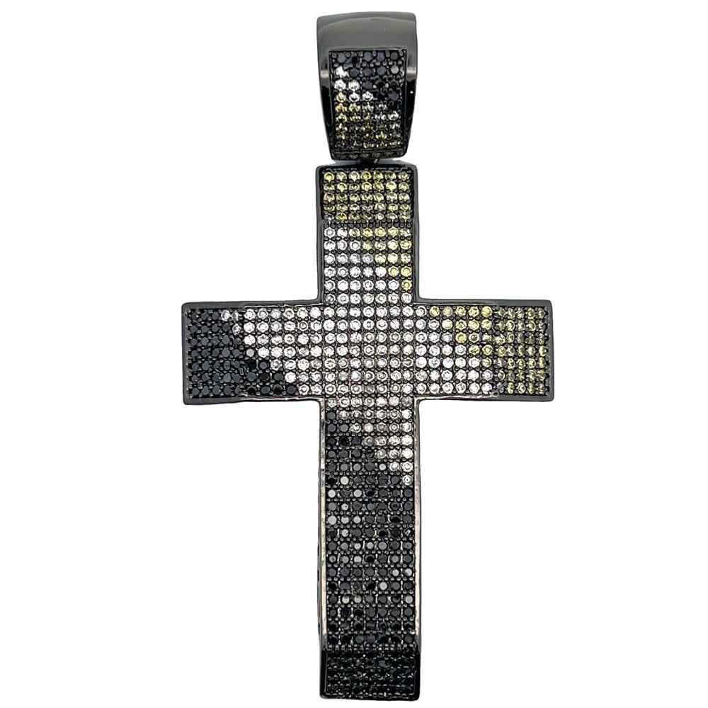 Diagonal 3 Color Cross CZ Iced Out Pendant HipHopBling