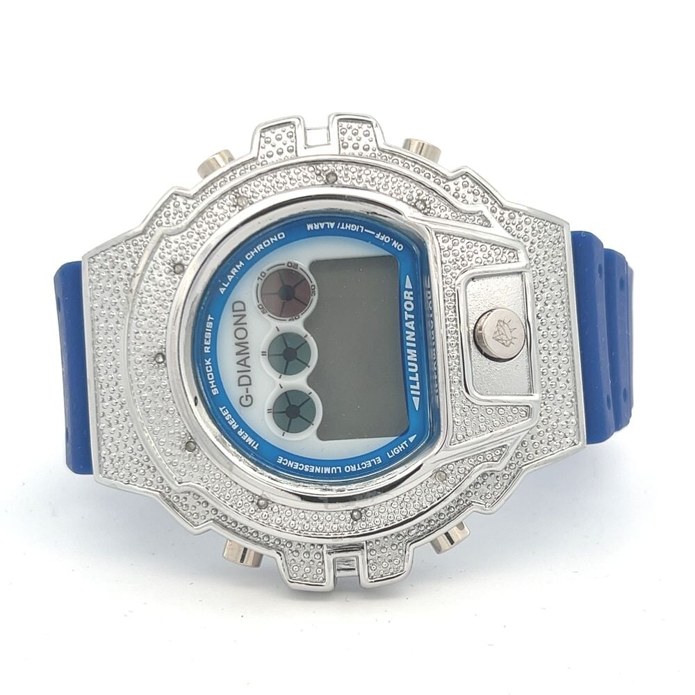 Digital Sports Real Diamond Watch Blue HipHopBling