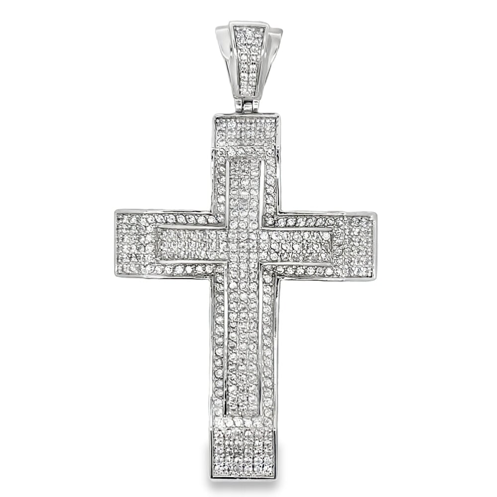 Double Cross CZ Pendant .925 Sterling Silver HipHopBling