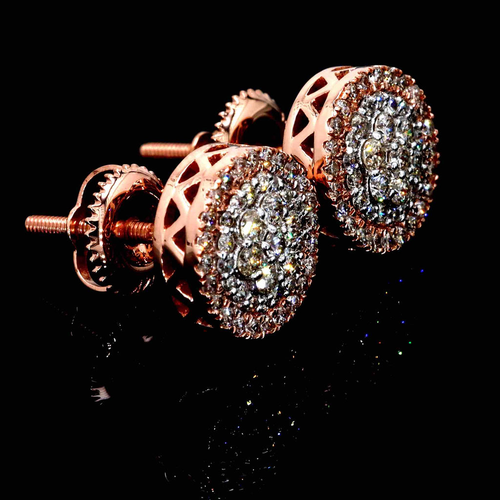 Double Halo Flower Diamond Earrings Solid 14K Gold 14K Rose Gold 8MM | .51cttw HipHopBling