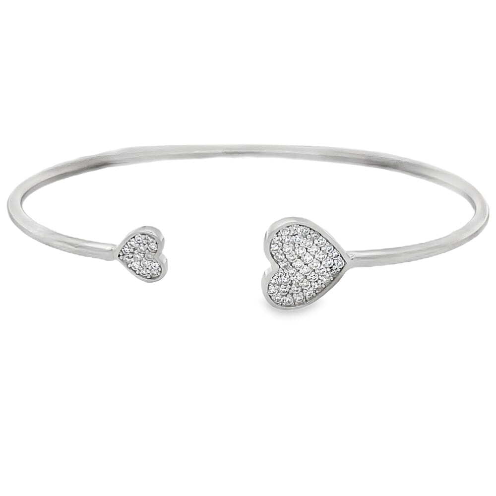 Double Heart Moissanite Iced Out Bangle .925 Sterling Silver HipHopBling