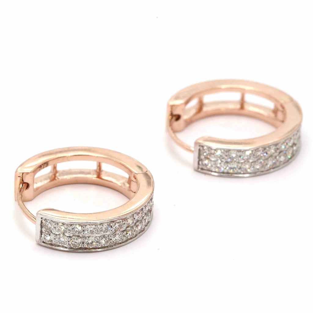 Double Hoop Diamond Earrings Solid 14K Gold 14K Rose Gold 3MM X 13MM | .36 cttw HipHopBling