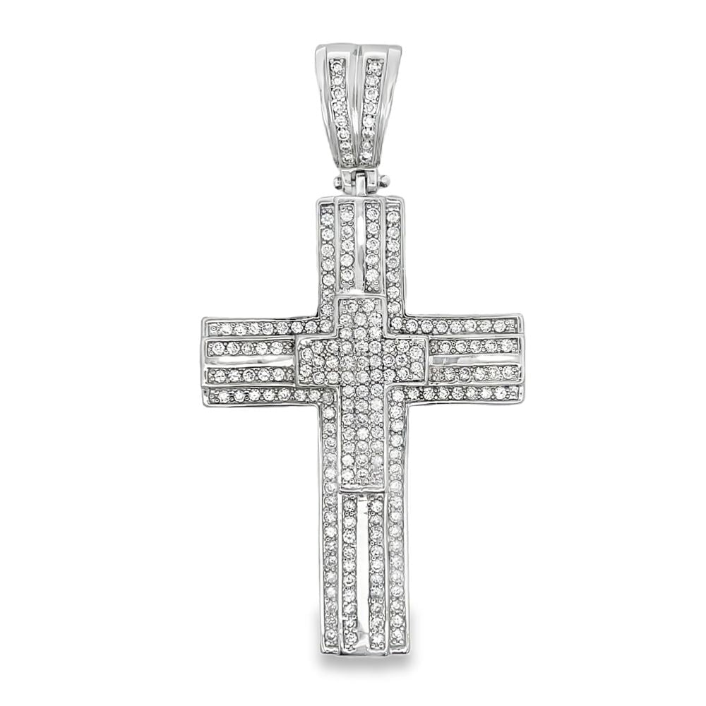 Double Layer Cross CZ Iced Out Pendant HipHopBling