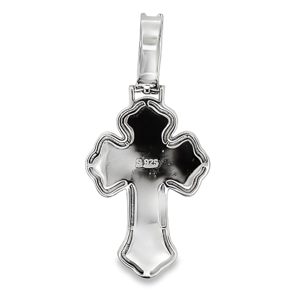 Emerald Gothic Cross Iced Out Moissanite Pendant .925 Sterling Silver HipHopBling