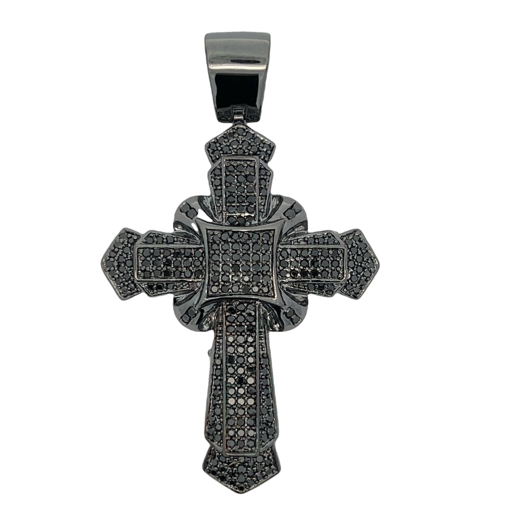 Emperor Black Cross CZ Pendant .925 Sterling Silver HipHopBling