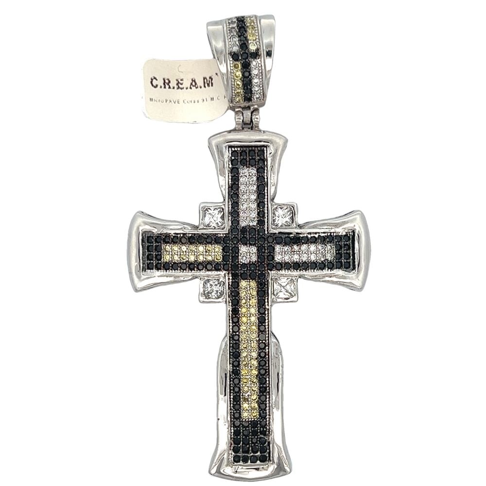 Fancy Cross White Black & Yellow CZ Pendant HipHopBling