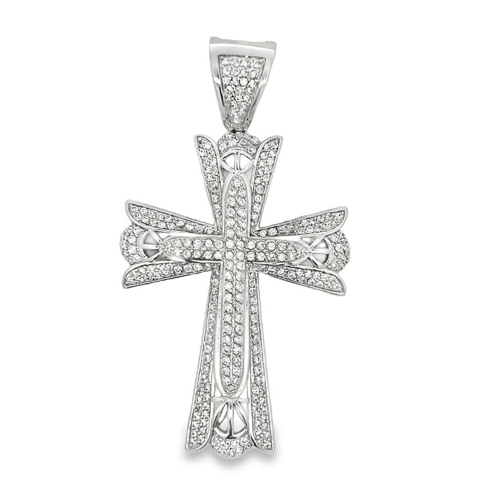 Fanned Cross CZ Pendant .925 Sterling Silver HipHopBling