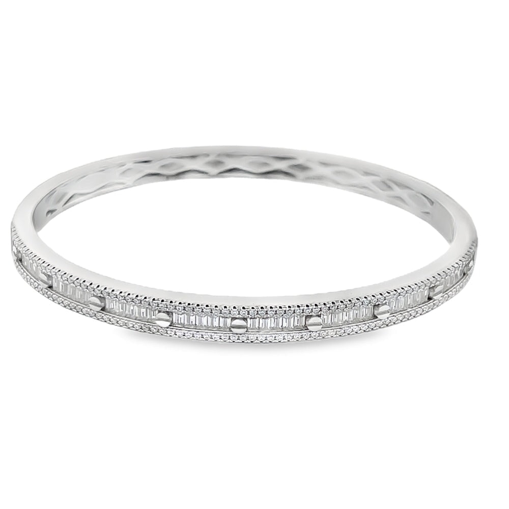 Flat Head Baguette Moissanite Iced Out Bangle .925 Sterling Silver HipHopBling