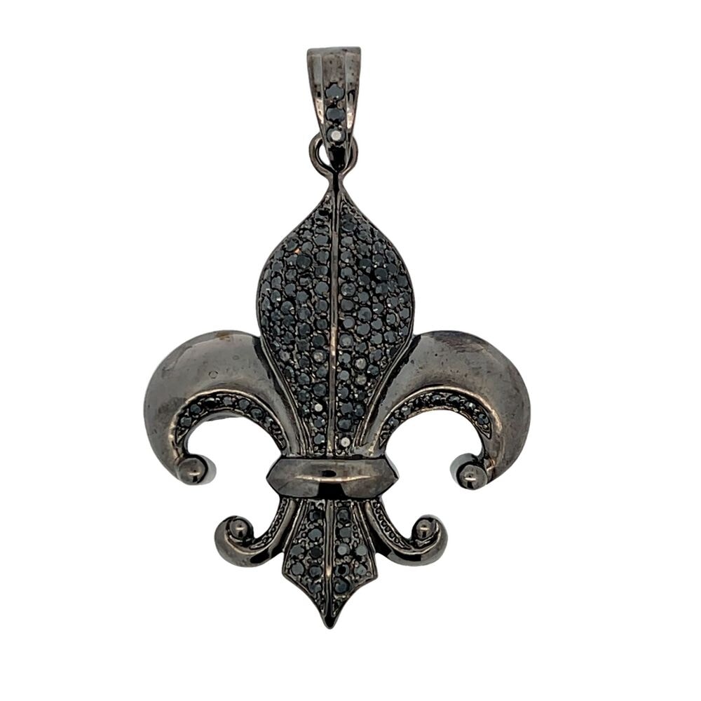 Fleur de Lis All Black CZ Iced Out Pendant HipHopBling