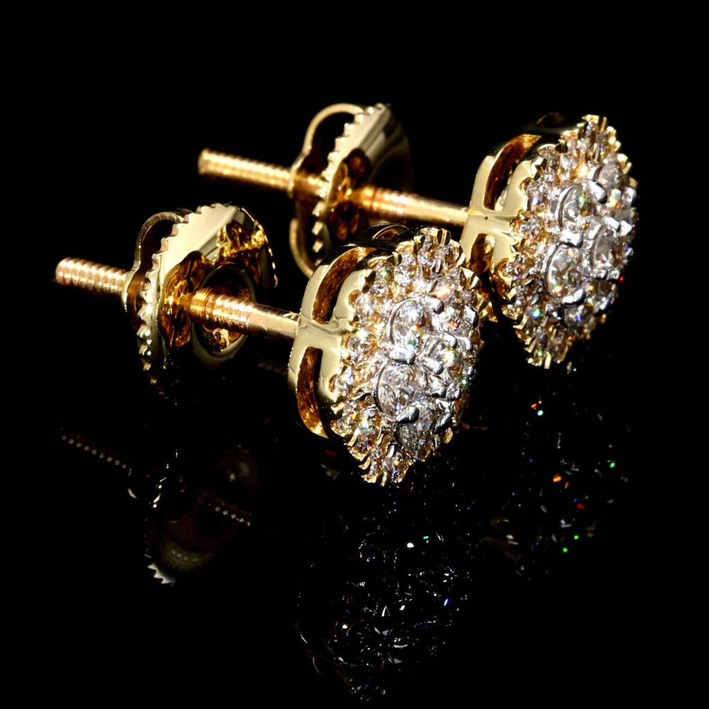 Flower Hex Halo Diamond Earrings Solid 14K Gold 14K Yellow Gold 7MM | .50cttw HipHopBling