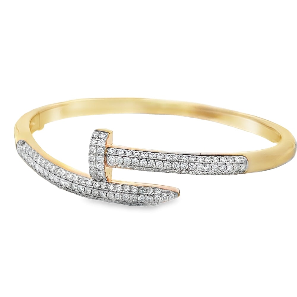 Gold 3D Nail Moissanite Iced Out Bangle .925 Sterling Silver HipHopBling