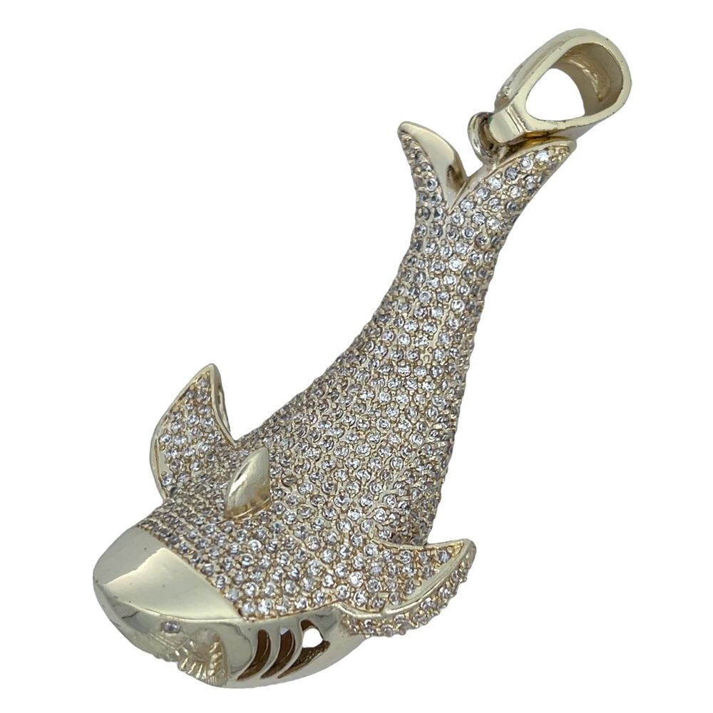 Gold 3D Shark CZ Iced Out Pendant HipHopBling