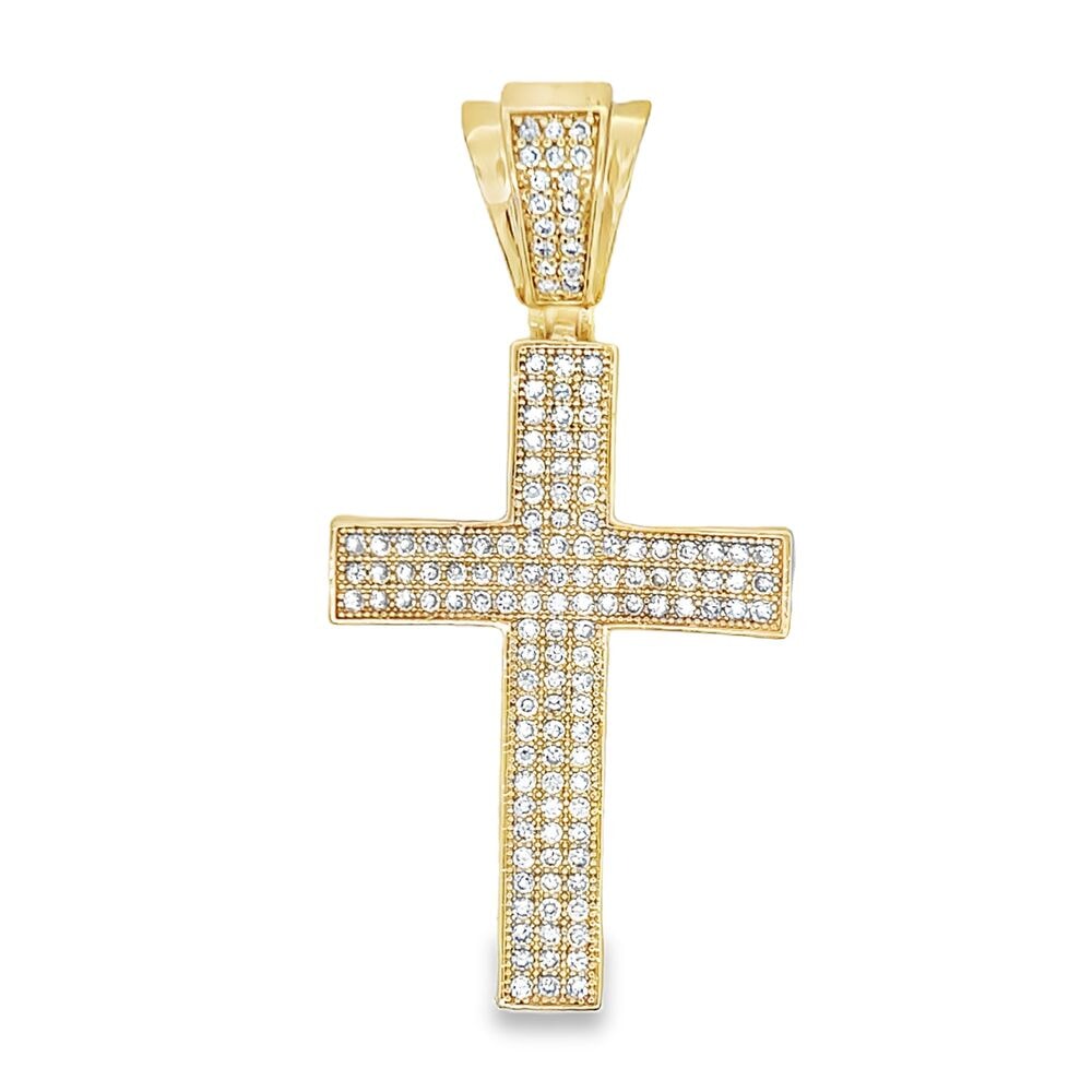 Gold 4 Row Cross CZ Iced Out Pendant HipHopBling