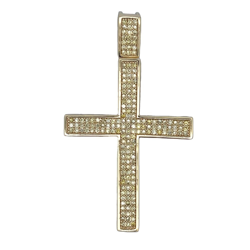 Gold 4 Rows Canary CZ Cross Iced Out Pendant HipHopBling