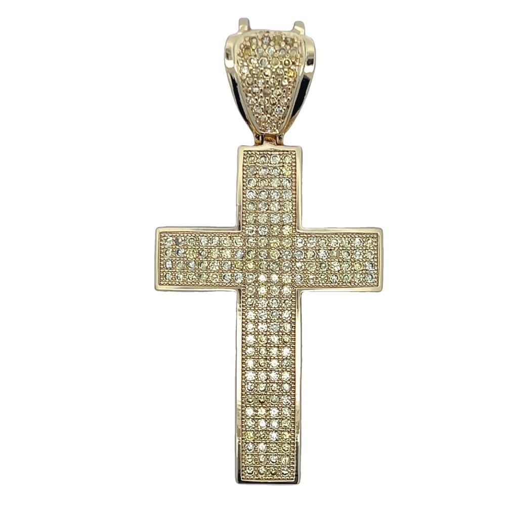 Gold 6 Row Canary CZ Cross Iced Out Pendant HipHopBling