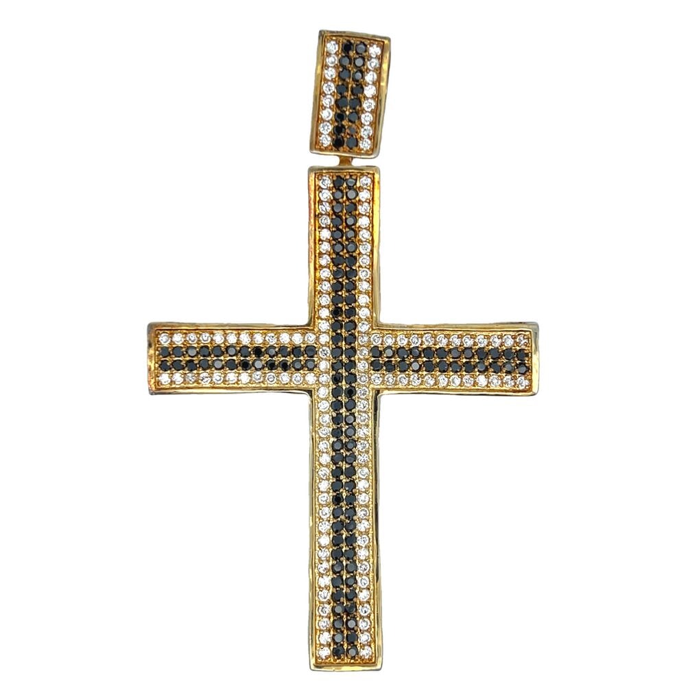 Gold Black & White CZ Cross Iced Out Pendant HipHopBling