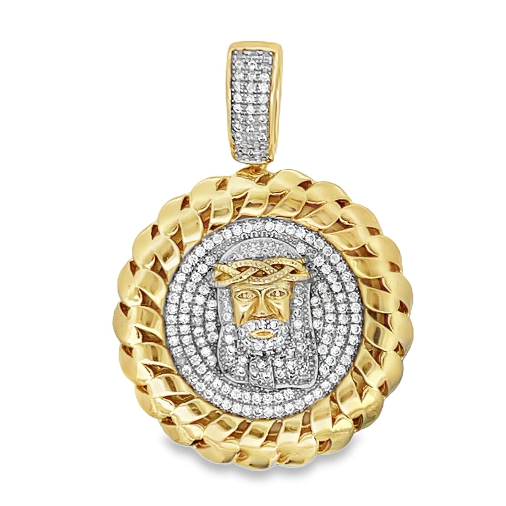 Gold Jesus Cuban Medallion CZ Pendant .925 Sterling Silver HipHopBling