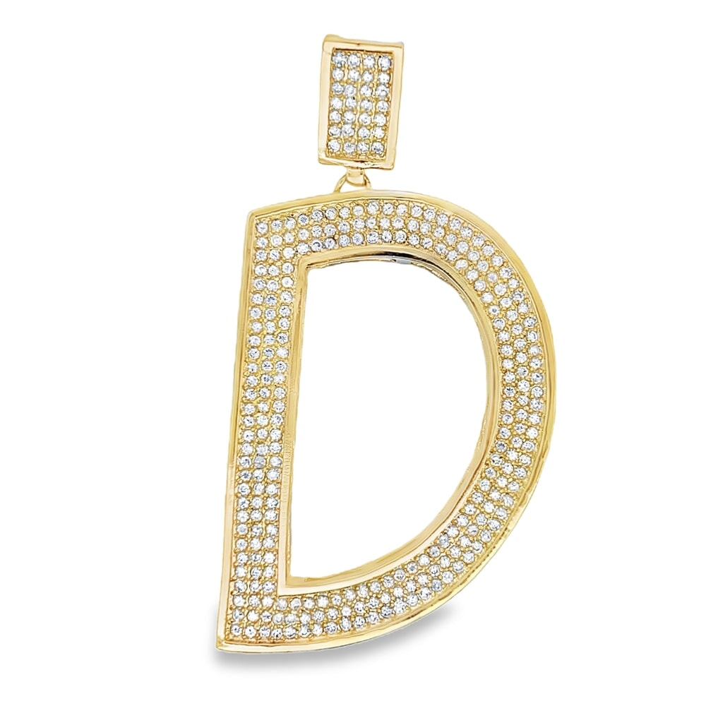 Gold Large Block Initial Letter CZ Iced Out Pendant D HipHopBling