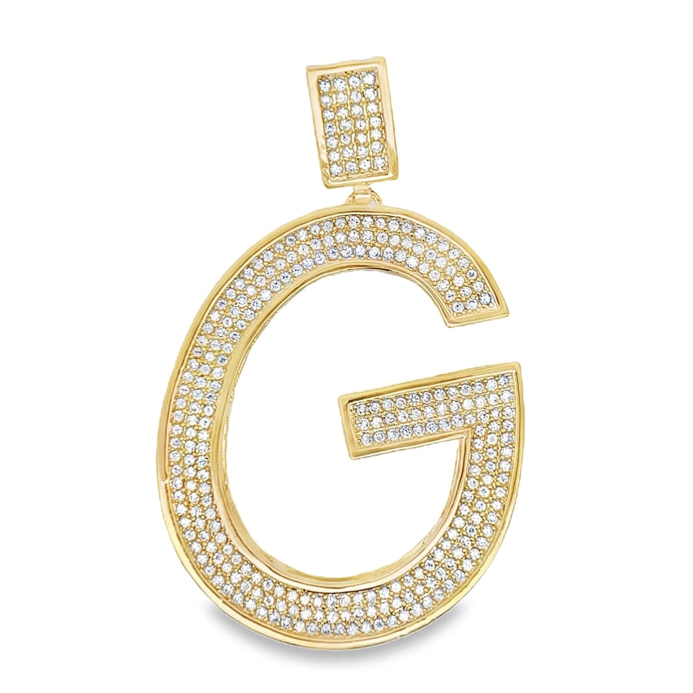 Gold Large Block Initial Letter CZ Iced Out Pendant G HipHopBling