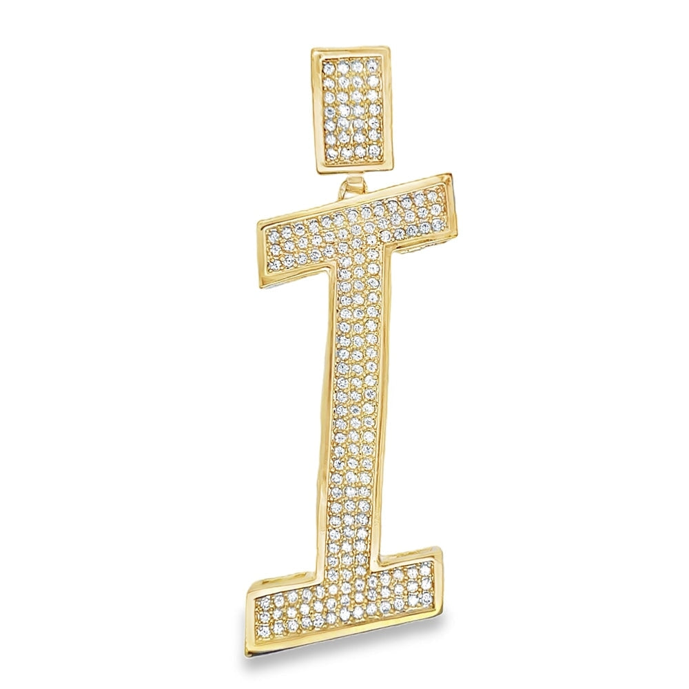 Gold Large Block Initial Letter CZ Iced Out Pendant I HipHopBling